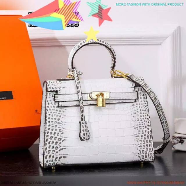 GROSIR 99 JAKARTA - TAS IMPORT BATAM WANITA HK SYAHRINI SUPER BAHAN CROCO HIMALAYA WHITE SGT19R