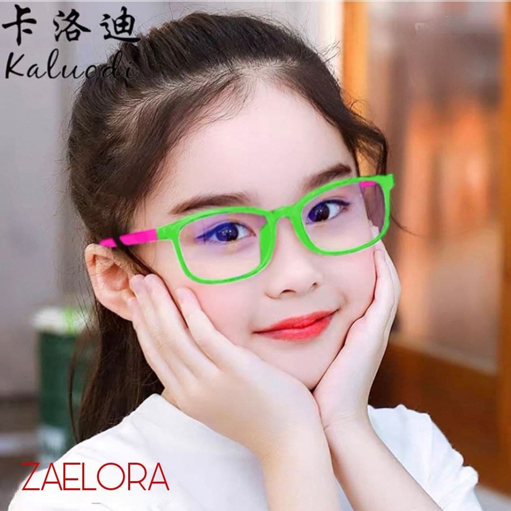 ZAELORA - Kacamata Anak Anti Radiasi Blue Ray Laki-laki & Perempuan (Design Korea)-Bulat hijau fanta