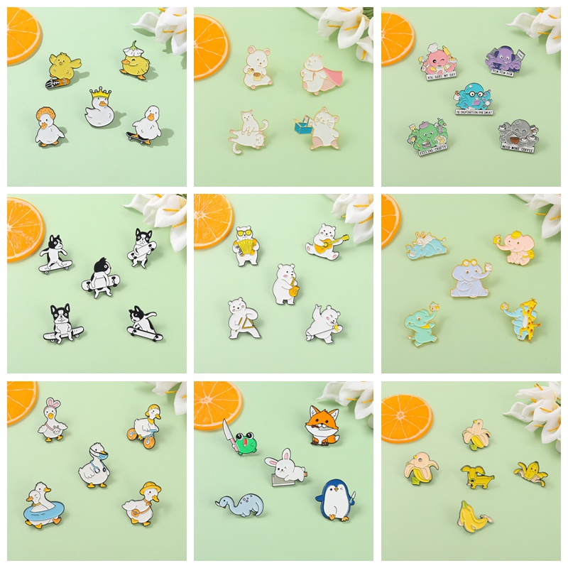 5pcs / Set Bros Pin Enamel Bentuk Bebek / Anjing / Beruang Kutub / Beruang Kutub Untuk Aksesoris Tas Ransel