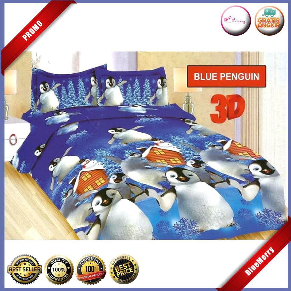 Sprei Bonita Blue Penguin Rumbai No.1 King B4 180 Seprai Biru Pinguin BMSC845