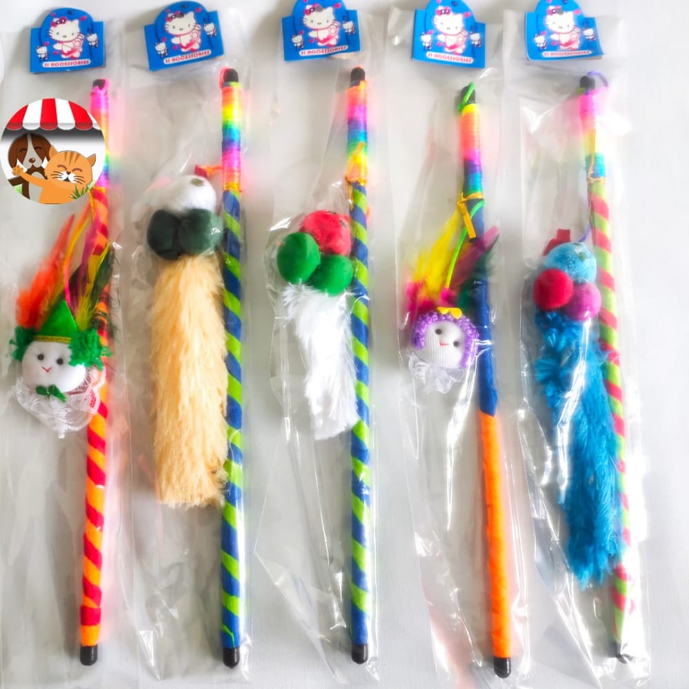 Mainan Kucing Pancingan Boneka Cat Stick Toy Tongkat Bulu Tali Rainbow