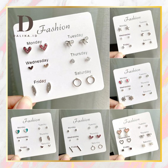 Anting Set 6 Pasang Anting Tusuk 6 in 1 Fashion Ala Korea Aksesoris Murah Dalika