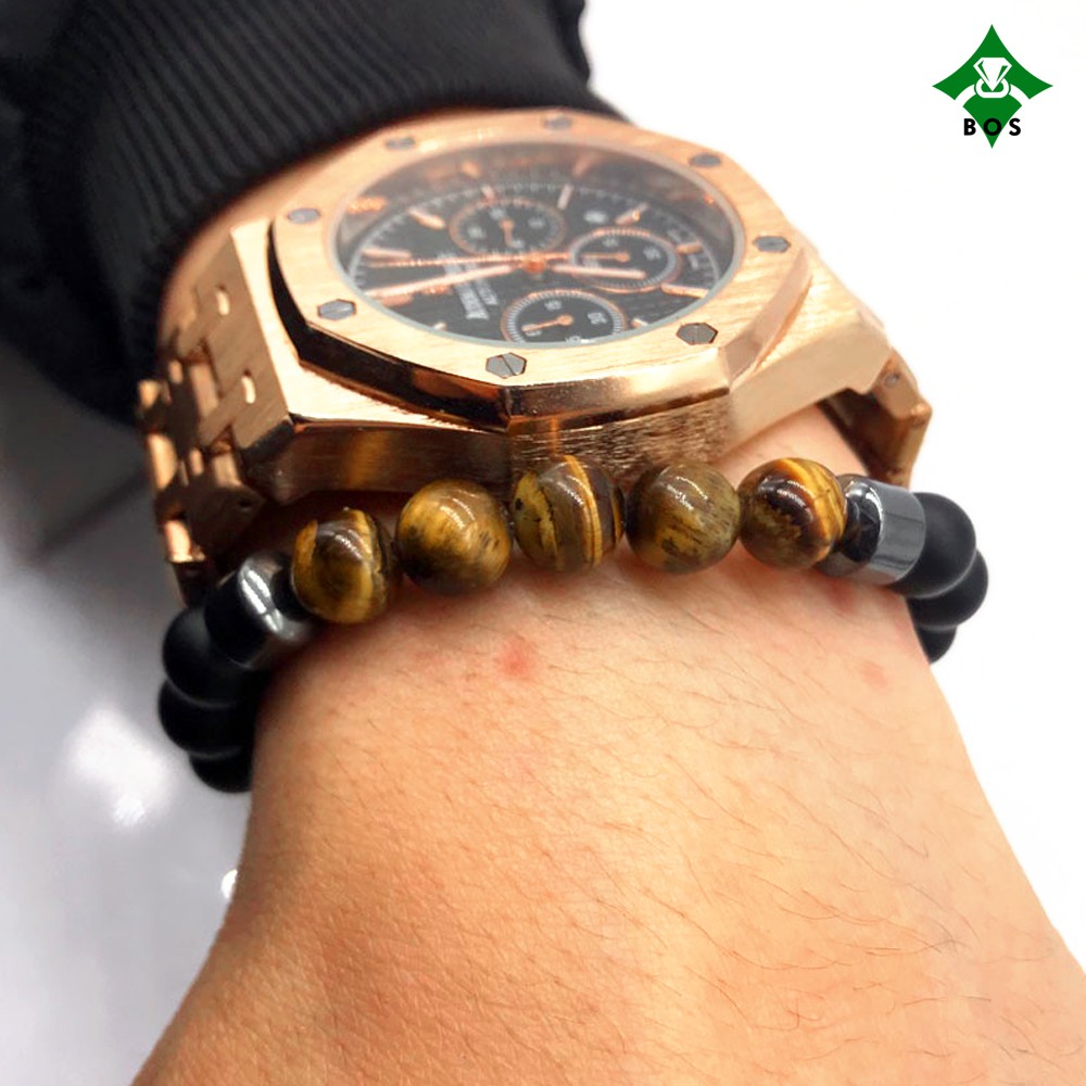 [Bayar Di Tempat] BOS Gelang Pria Kesehatan Batu Alam Tiger Eye Black Onyx Hematite Korea Akik Unik-6