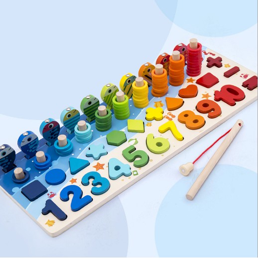 ~Edukasi 7in1 Puzzle Kayu Anak Huruf dan Angka Pancing Ikan Montessori Wooden Toys-4in1 fishing