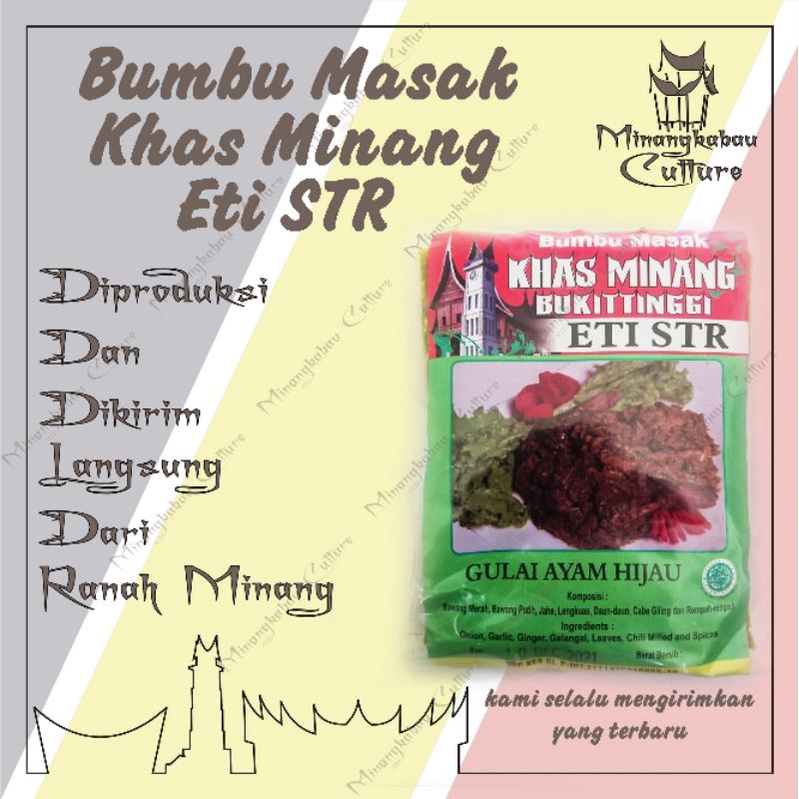 

Bumbu masakan Minang Eti STR BUMBU GULAI AYAM LADO HIJAU khas Sumatra Barat, khas rumah makan Padang