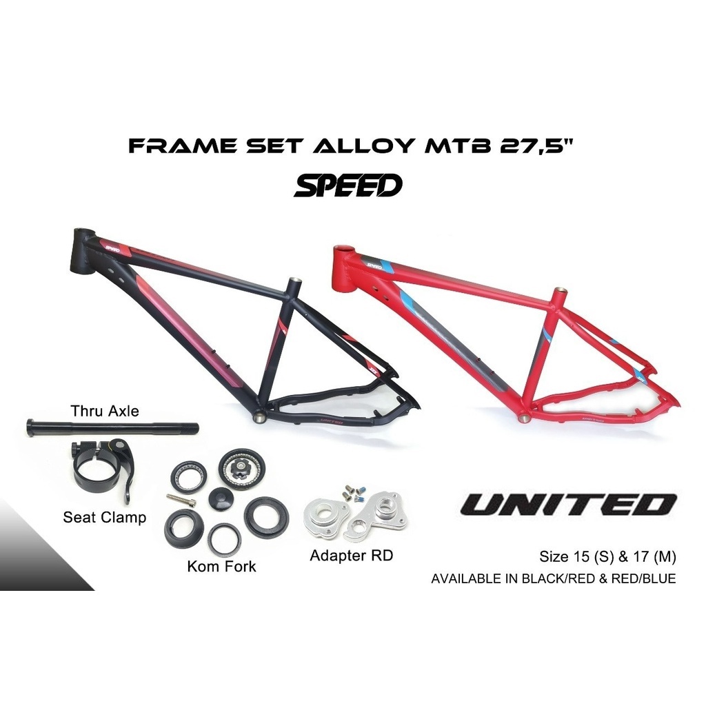 Frame MTB 27.5 United speed Black dan Red Alloy ringan