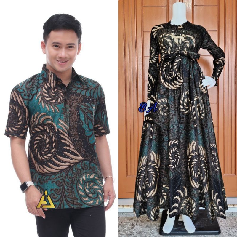 Batik Couple_Maora Sania Ruffle Batik Couple Ori Ndoro Jowi DNT Garansi Termurah-Cp hem puser ijo