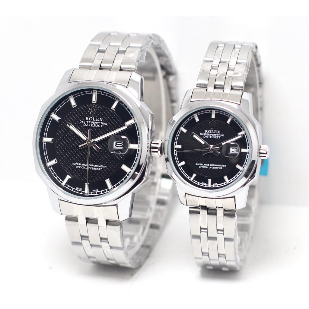 Jam Tangan Couple/Pasangan H21409N Tali Rantai Tanggal Aktif Free Box &amp; Baterai