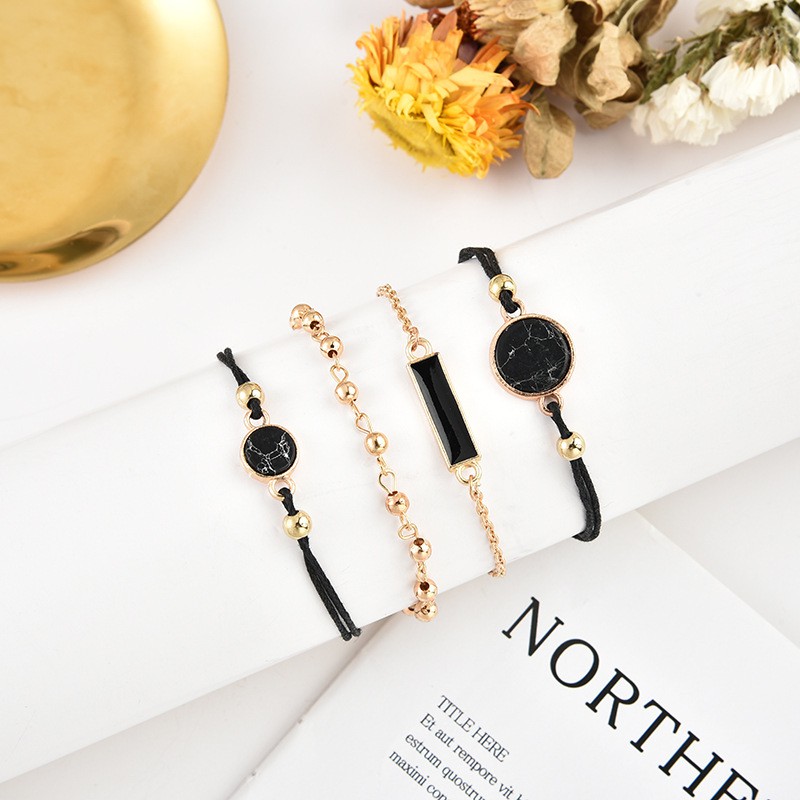 4pcs / Set Gelang Tali Hitam Gaya Korea Untuk Wanita