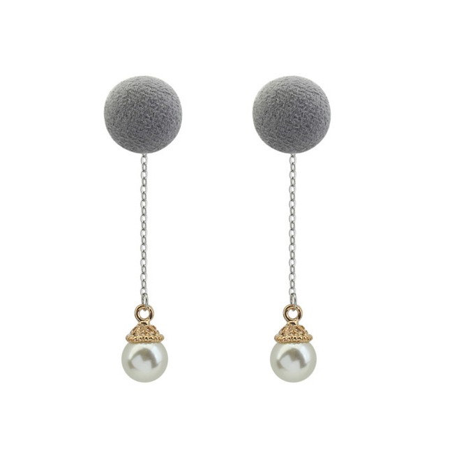 LRC Anting Tusuk Fashion Pearls&amp;fuzzy Ball Decorated Color Matching Long Earrings