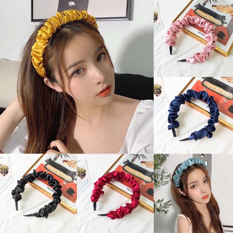 Bando Scrunchie Kerut Satin Ruffle Korea / Headband Bandana Nagita Polos