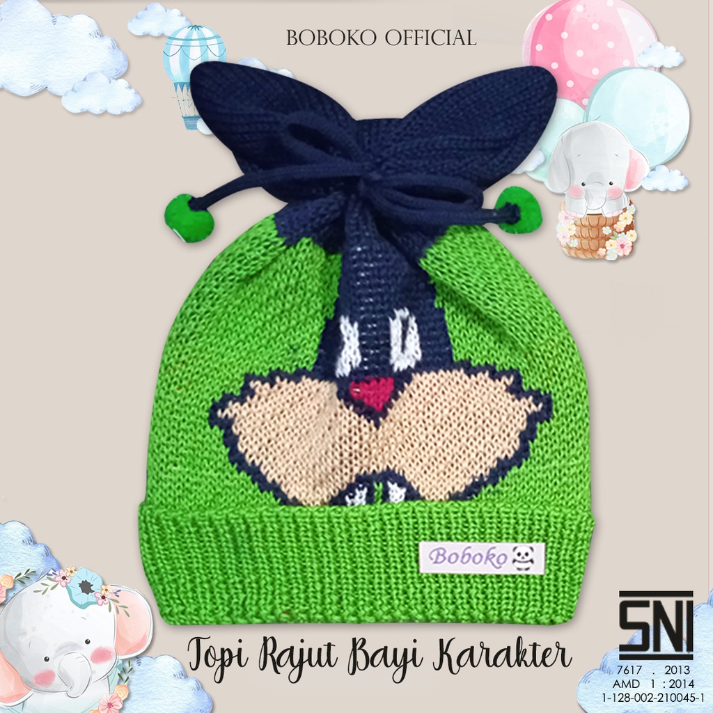 BOBOKO Topi Bayi Rajut Karakter 0-5 bulan motif kelinci