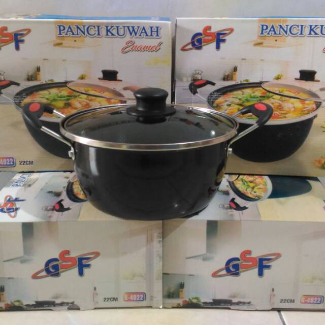 PANCI KUAH ENAMEL GSF PLUS TUTUP KACA TEBAL G 4022 BERGARASI RESMI 1 TAHUN MANTAP