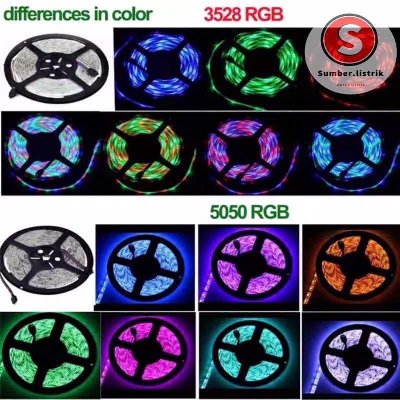 LAMPU LED  STRIP 5050 / 2835 / 3528 5m RGB REMOT SENSOR MUSIC  IP65 5M AC 220V + ADAPTOR + REMOTE 5050 (LAMPU TIKTOK)