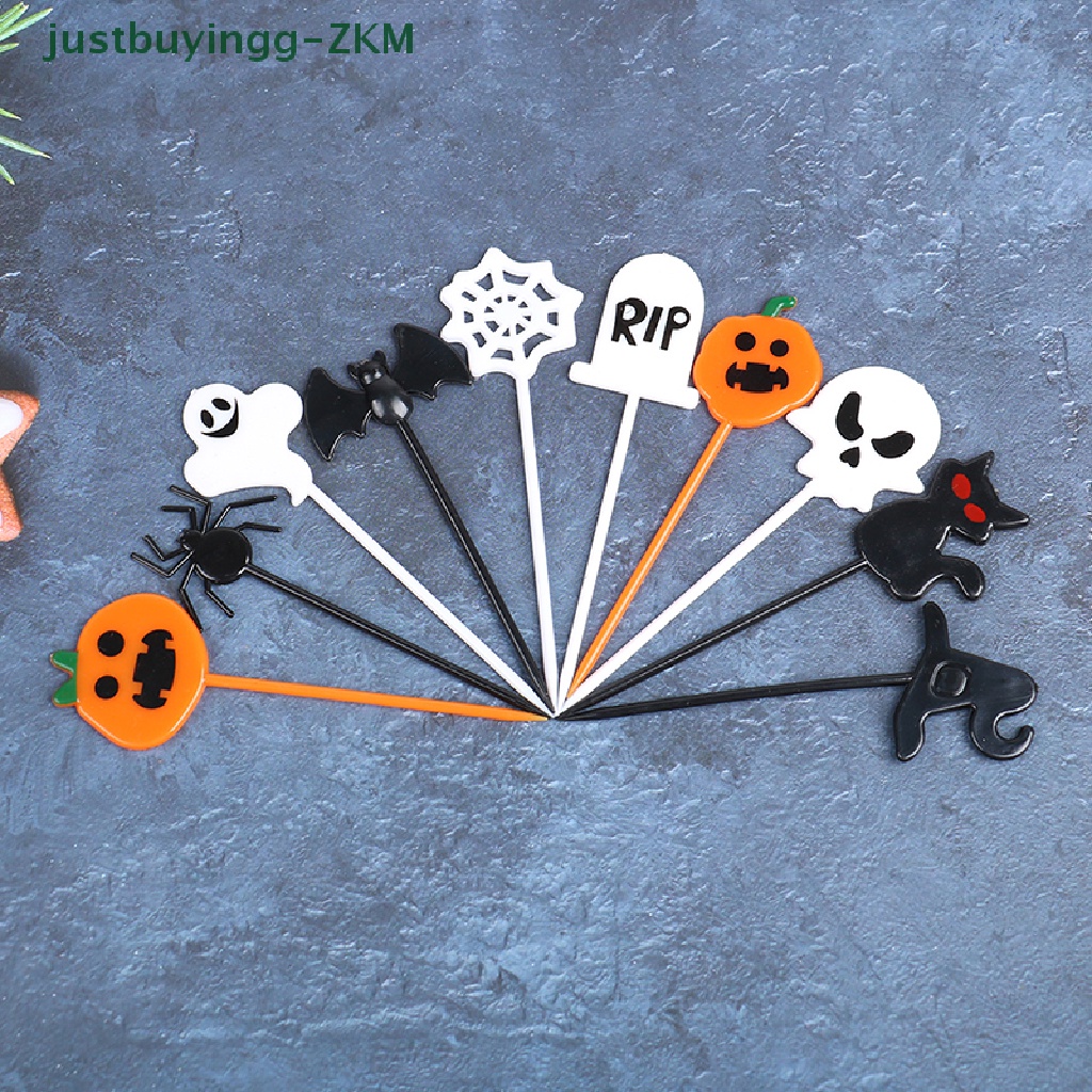 10pcs / set Tusuk Gigi Cupcake Bahan Plastik Untuk Dekorasi Pesta Halloween