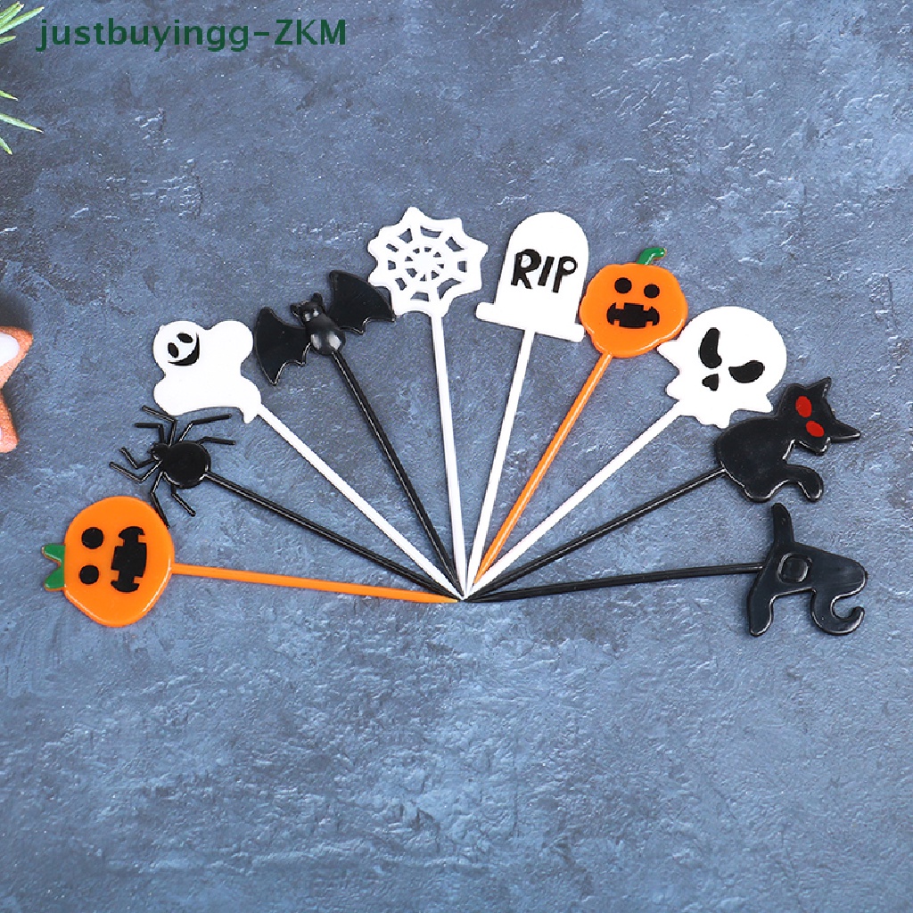 10pcs / set Tusuk Gigi Cupcake Bahan Plastik Untuk Dekorasi Pesta Halloween