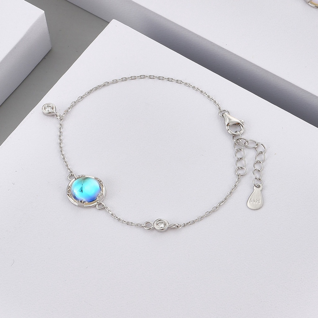 Hu Hu Hu Hu Hu Alat Bantu Pasang Kacamata♡ Silverhoo Gelang Tangan Rantai Adjustable Hias Batu Zircon Kubik Biru + Kait Lobster Untuk Wanita