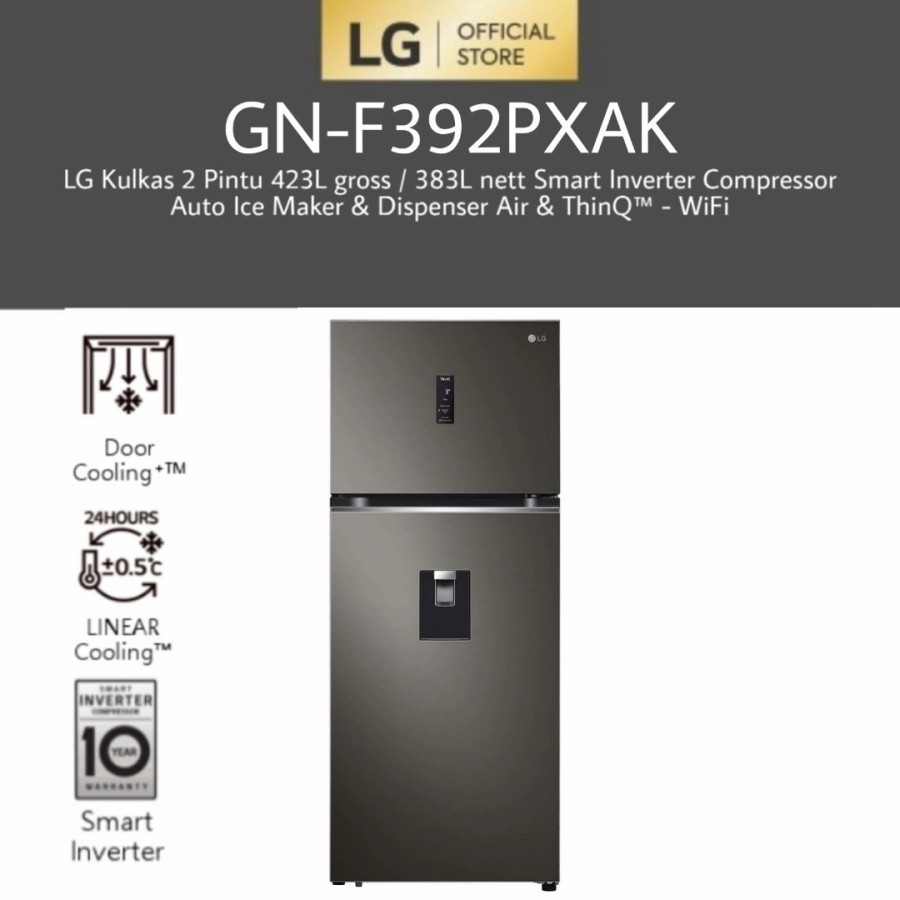 LG GN-F392PXAK Kulkas 2 Pintu 423L Auto Ice Maker