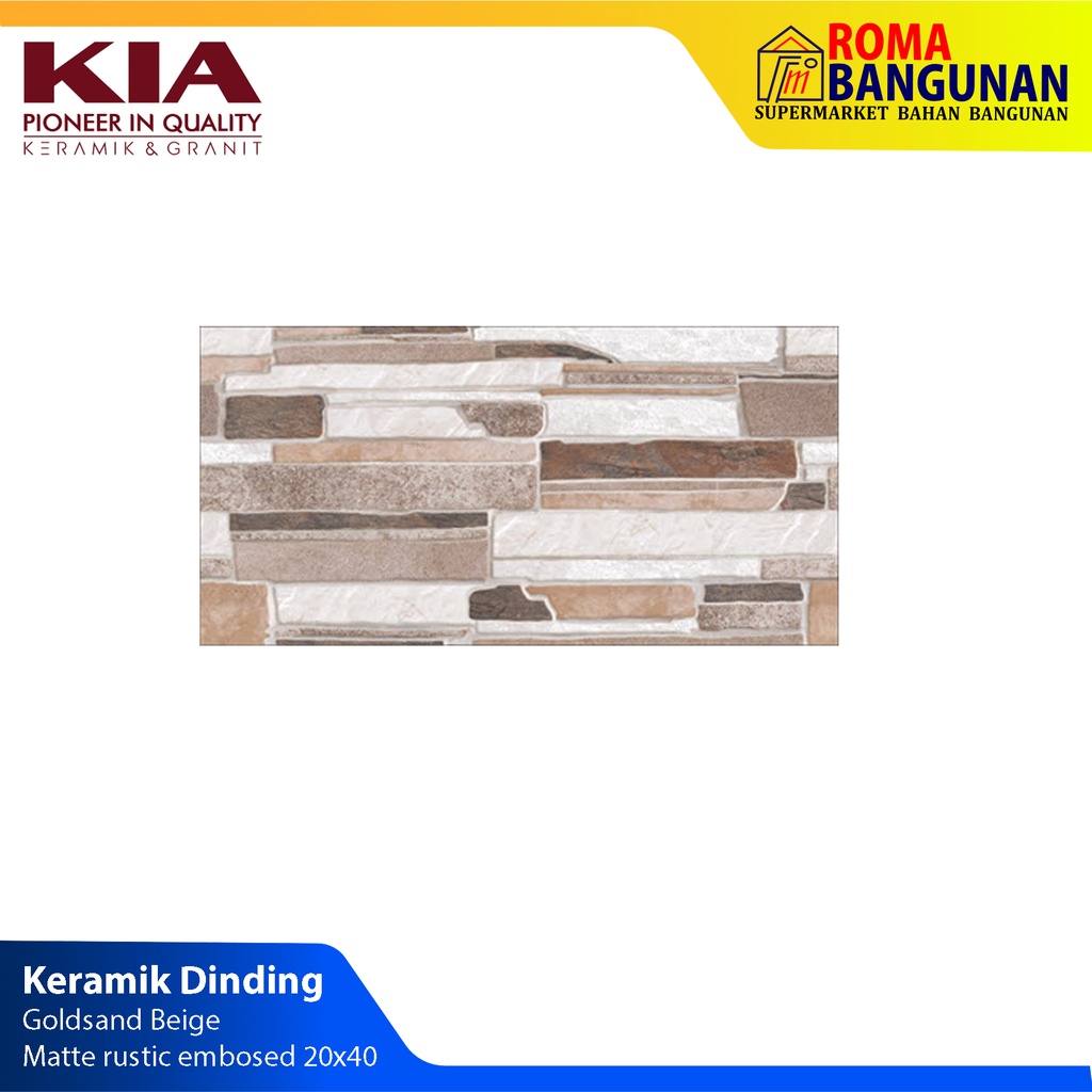 Kia Keramik Dinding / Keramik Batu Alam / Keramik motif batu Goldsand Beige 20x40