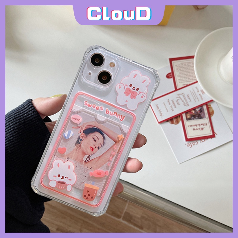 Soft Case Tpu Transparan Motif Kartun Kelinci Beruang Dengan Slot Kartu Untuk iPhone XR X XS Max 7 8 Plus 11 13 12 Pro Max 6 6s Plus SE 2020