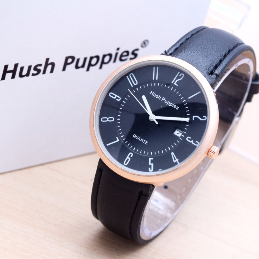 Jam Tangan Pria Cowok Hush Puppies Numberic Leather Black