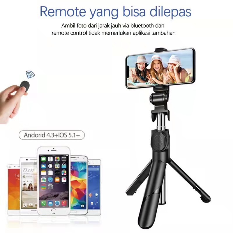 tongsis tripod remote bluetooth 3 in 1 murah wireless selfie stick tomsis stand hp holder warna macaron