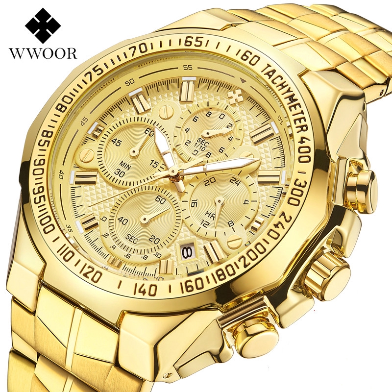 Wwoor Jam Tangan Pria Mewah Warna Emas Chronograph Ukuran Besar 8868 Shopee Indonesia