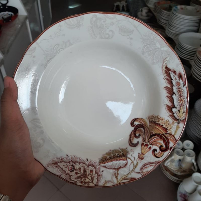 VINTAGE SOUP PLATE PIRING CEKUNG PIRING MAKAN KERAMIK SANGO MOTIF BUNGA FLOWER JADUL ANTIK KLASIK