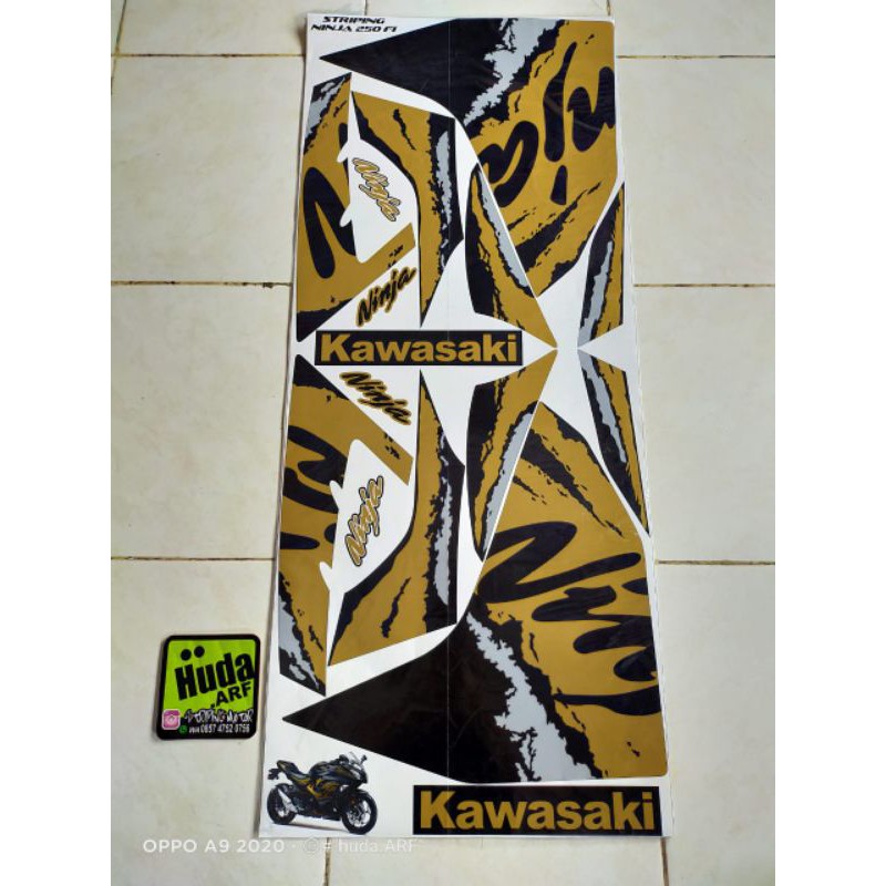 Striping Lis Sticker Variasi Kawasaki Ninja 250 FI Motif Grafis New HitamGold