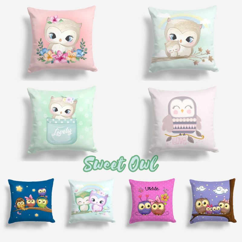 SARUNG BANTAL SOFA PRINT MOTIF SWEET OWL / BURUNG HANTU 40X40 CM