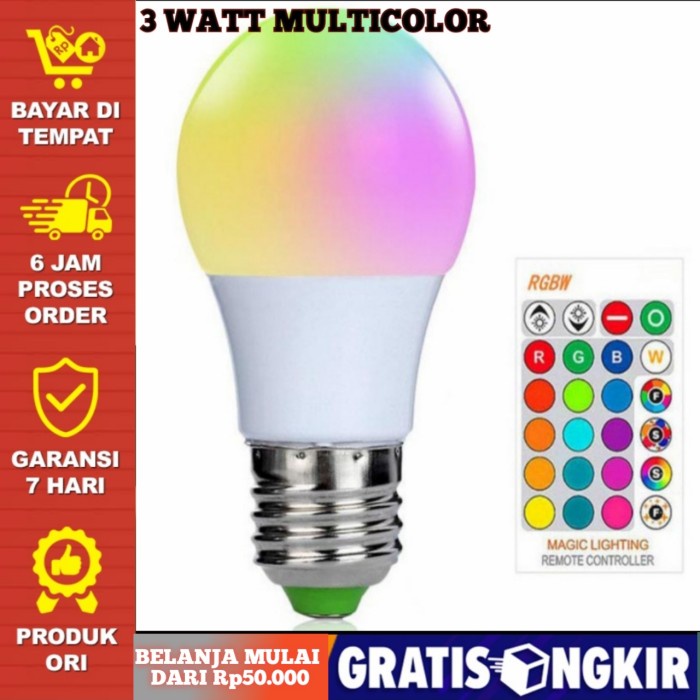 Lampu Bohlam LED RGB Remote Control Warna Warni 3/5 Watt - 3 WATT