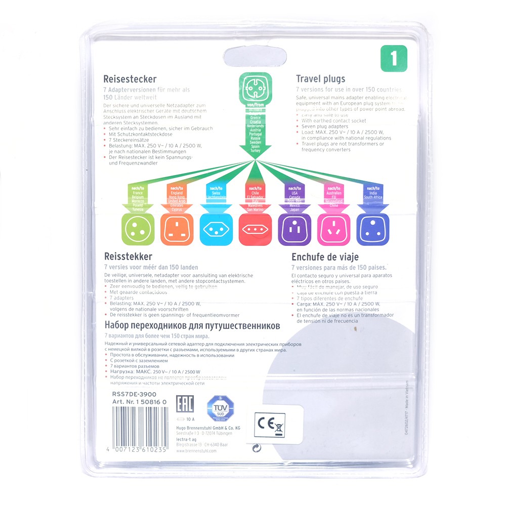 Brennenstuhl Travel Plugs 10A Fuse - Adapter Colokan Listrik Universal