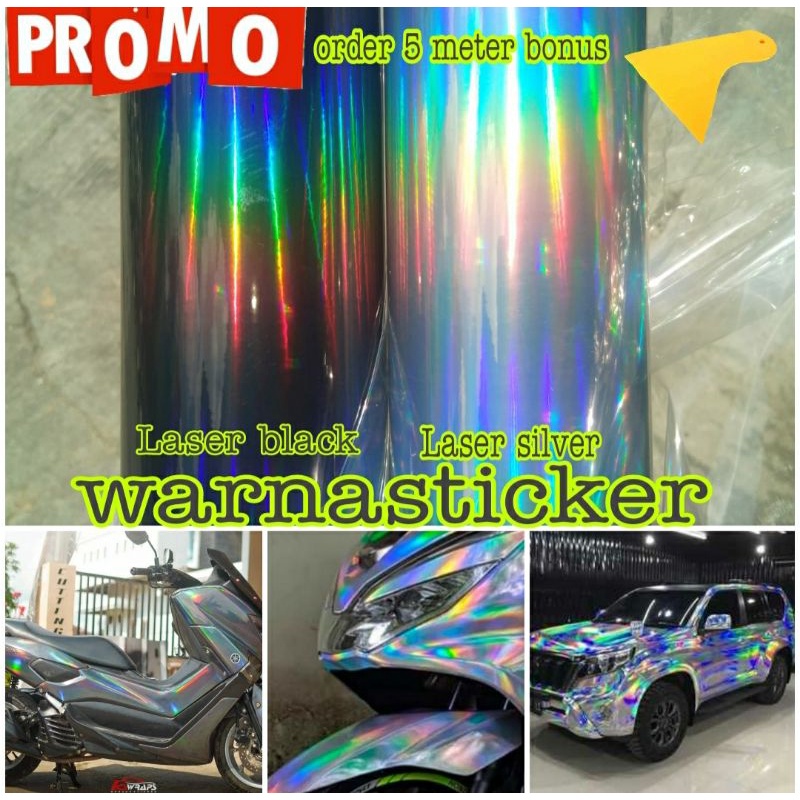 Skotlet Motor Hologram Pelangi Stiker Skotlet Motor Hologram Hitam