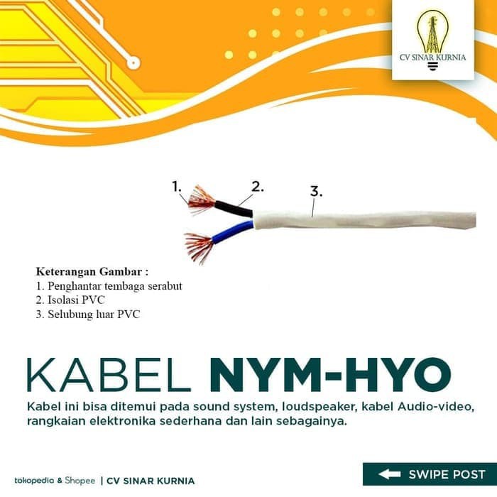 Kabel Listrik NYMHY 2x0,75 2x0,75mm METERAN | EXTRANA Kabel Serabut