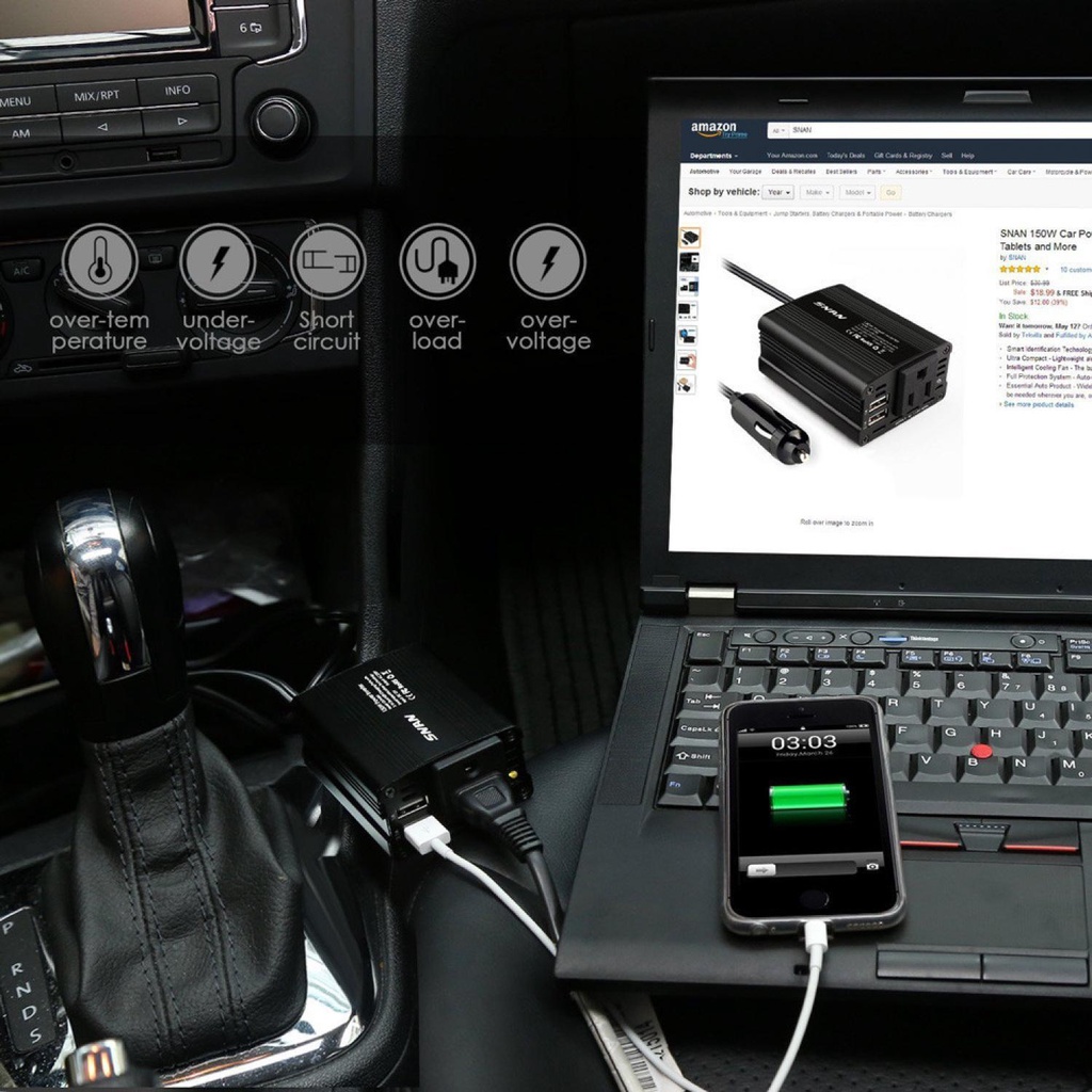 (100% BARANG ORI) Power Inverter Mobil dengan 2 USB Port 150W 220V - PI-150W