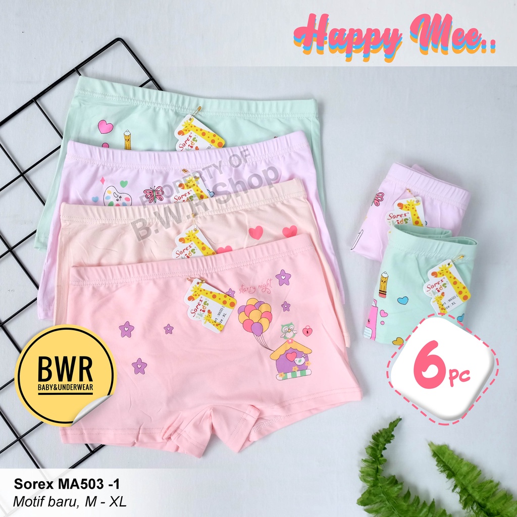 [ 6pc ] CD Boxer Sorex Kids MA 503 -1 / Celana Dalam Anak Perempuan Boxer  Ma503 | Bwr