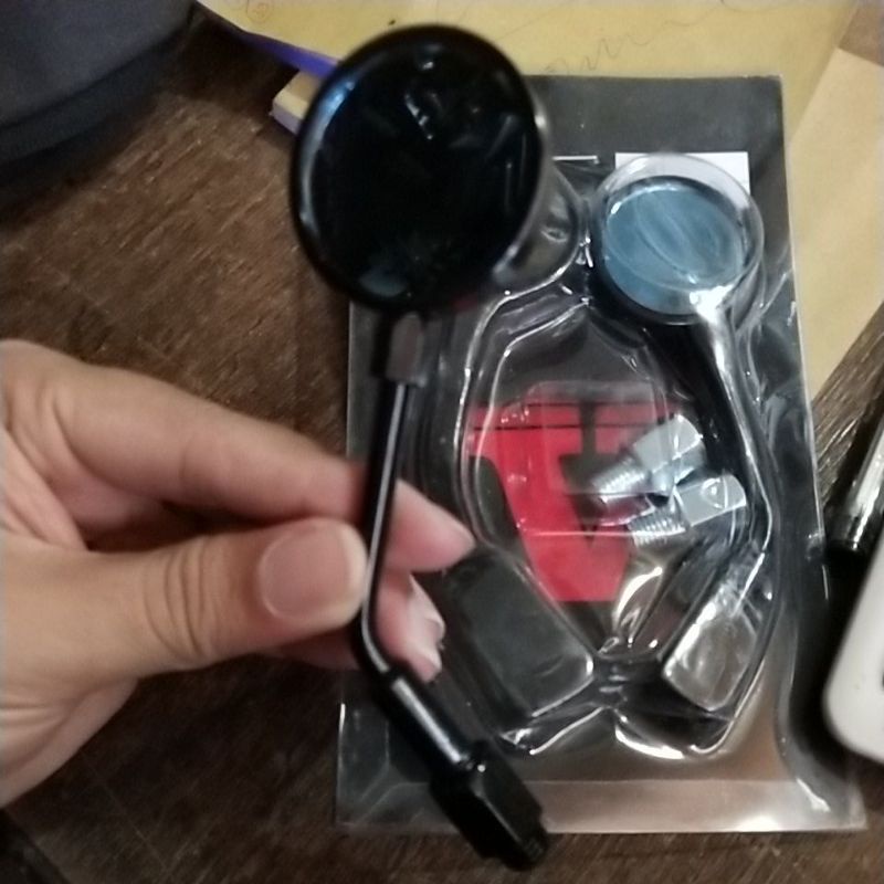 Spion Mini kontes Bulat Full cnc kaca biru Universal honda yamaha-Hitam