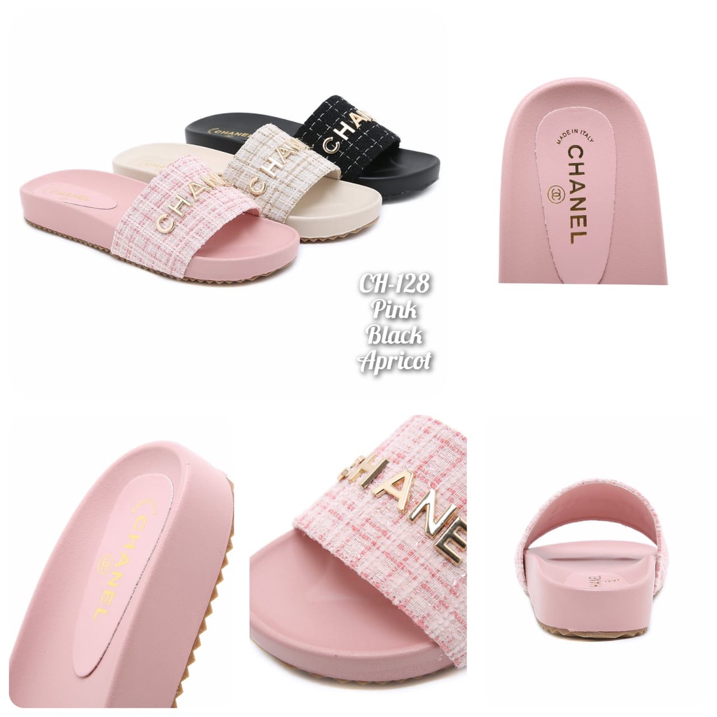 NEW ARRIVAL!!!  SANDAL WANITA SLOP IMPORT TERMURAH FLAT CHAN.  Kode: CH-128