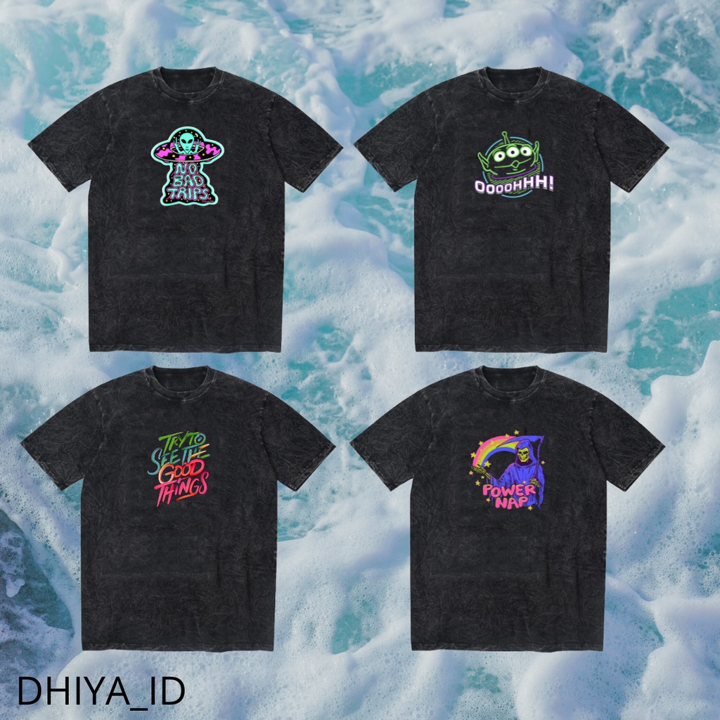 KAOS VINTAGE  ALIEN ACID WASH TEE ( OVERSIZE ACID WASHING T-SHIRT)