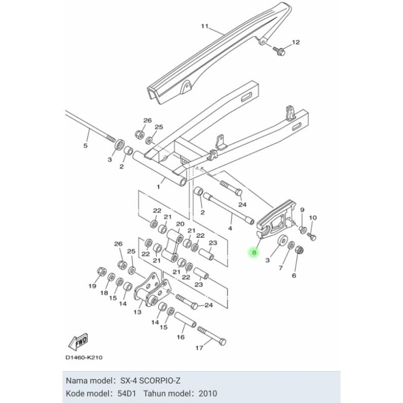 KARET ARM TAHANAN RANTAI SCORPIO ASLI ORI YAMAHA 5BP F2151 00