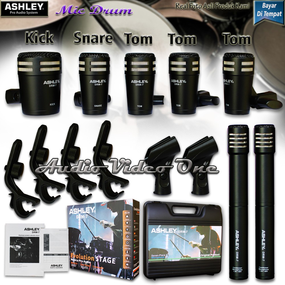 Mic Drum Ashley DRM-7 Microphone Instument Mik Kendang Mikrofon Alat Musik Pukul Original Komplit 7 