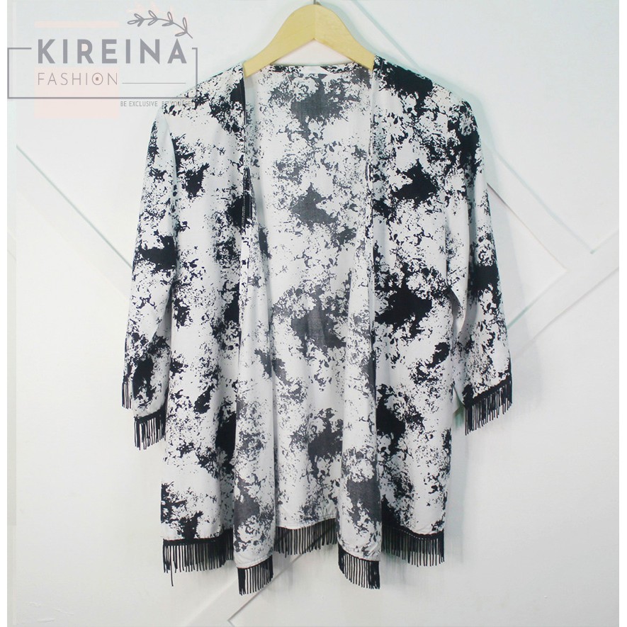 Kardigan Outwear Wanita Motif Cetak Bahan Rayon | Kireina Fashion