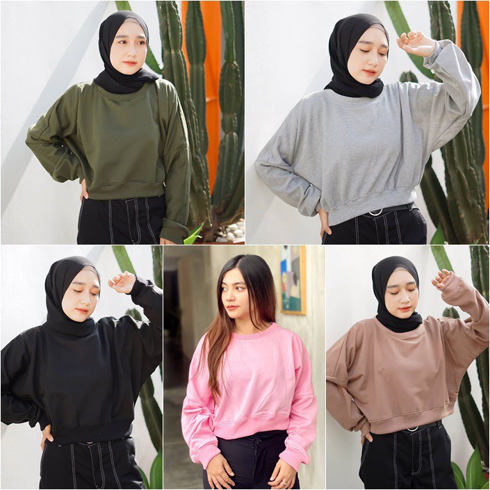 Sweater crop TOP wanita OVERSIZE | Crewneck Oblong | Crewneck Basic | Crewneck Unisex
