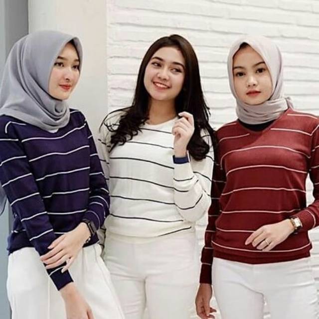 Adeline stripe knit rajut wanita