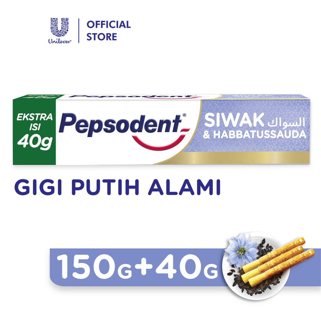 Pepsodent Pasta Gigi Compelete 8 Siwak Habbatussauda Whitening and Antibacteria Halal Natural 190G