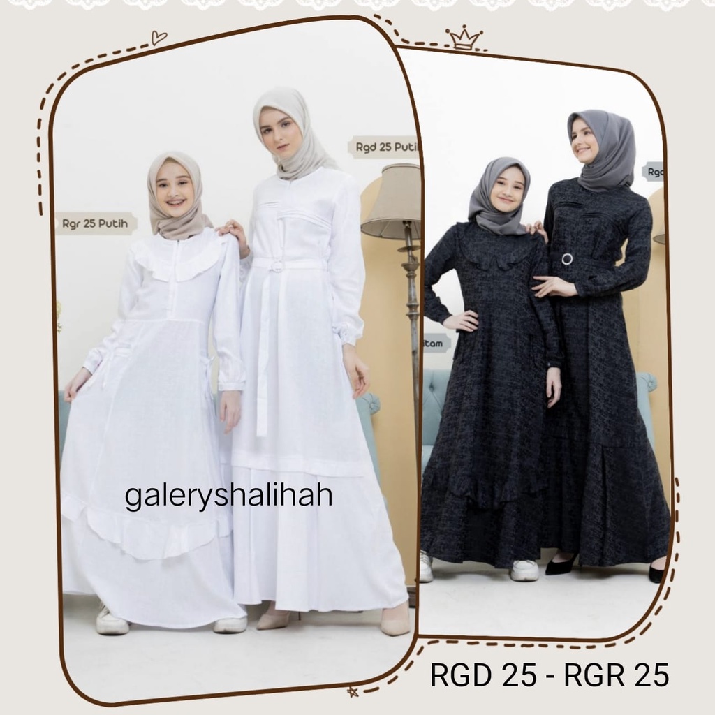 Rauna Gamis  Couple Ibu dan Anak RGD 25 - Hitam putih / RGR 25 - Hitam putih / DRESS REMAJA TANGGUNG / DRESS DEWASA / FASHION MUSLIM