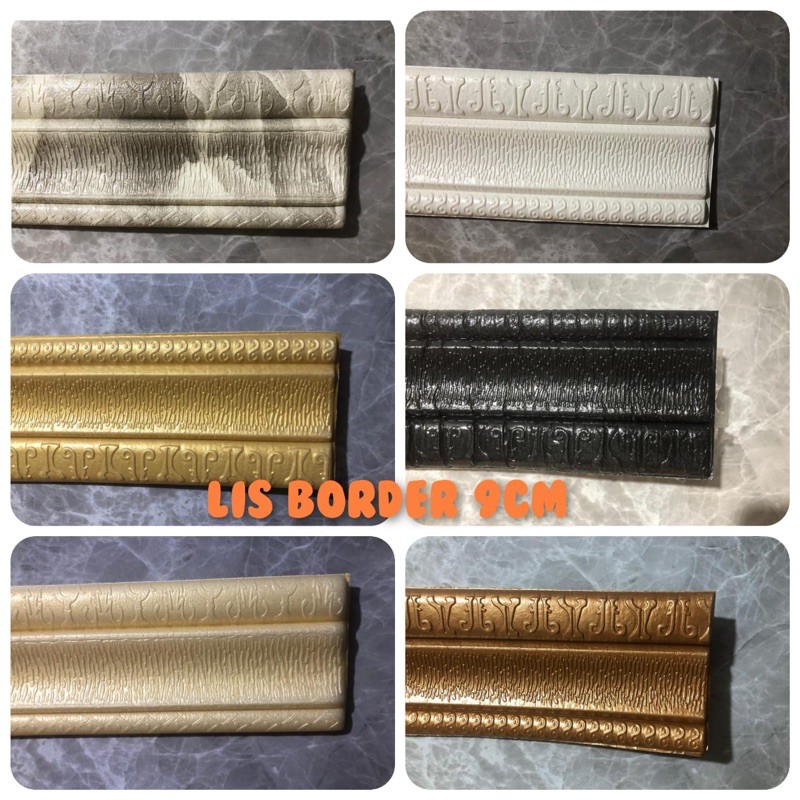 Border List Moulding Foam Sticker Lebar 9 CM Panjang 2.3 M Gold Hitam Cream Marble