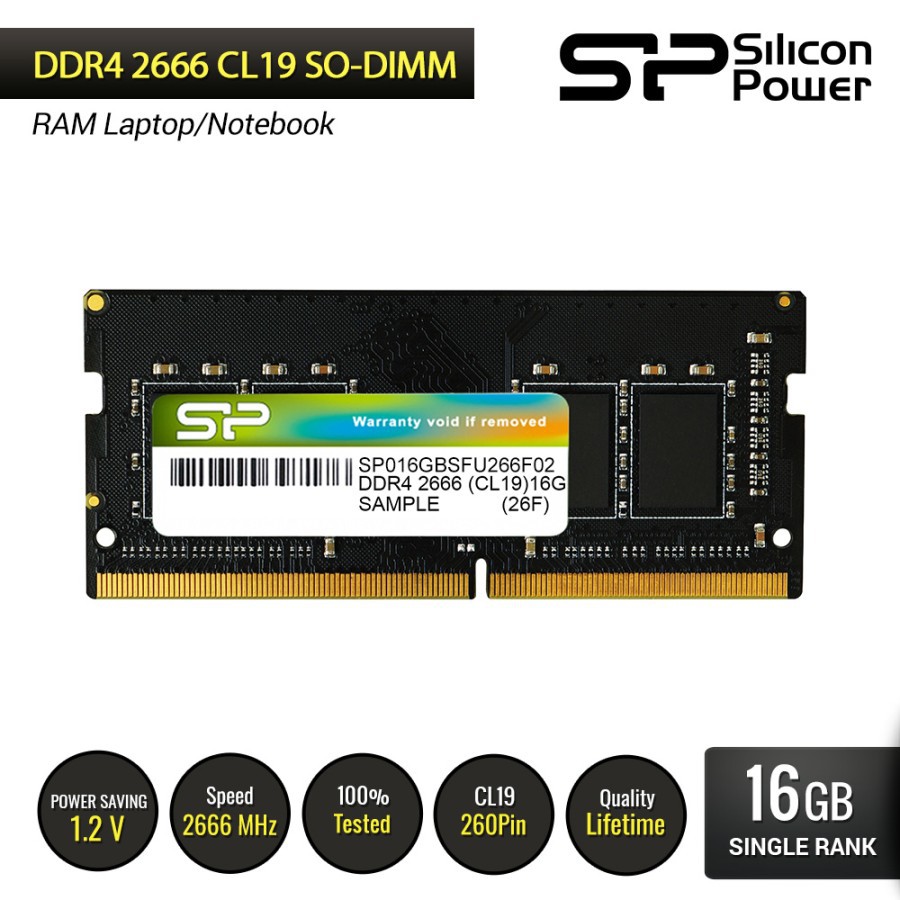 Ram laptop silicon power sp 16gb ddr4 2666mhz Pc-21300 cl19 1.2v sodimm - Memory notebook