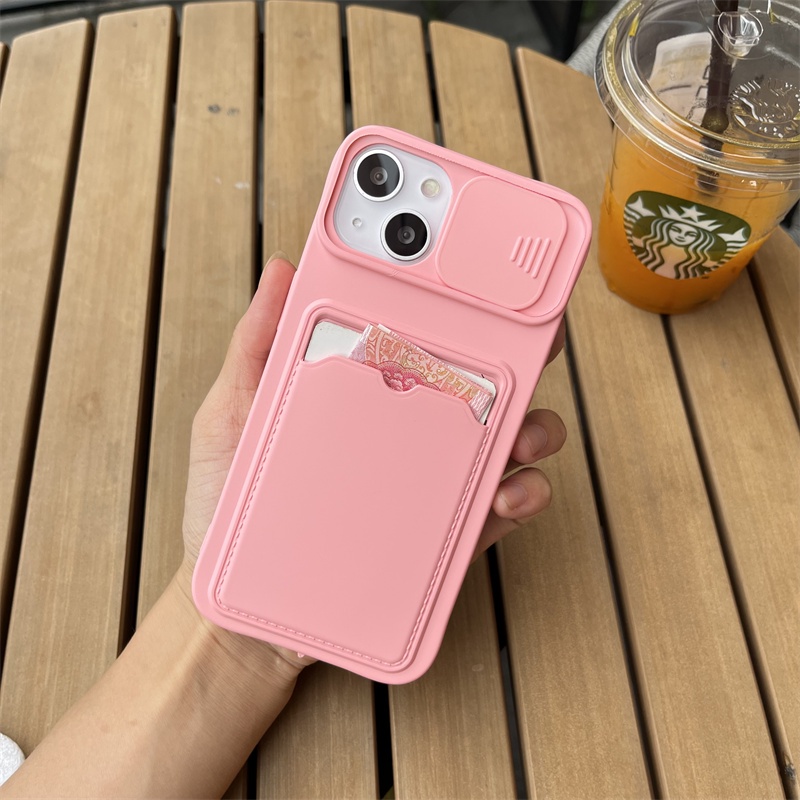 Soft Case Pelindung Kamera Model Dompet Kartu Geser Untuk iPhone 14 Pro Max 13 12 11 Pro Max X XR XS Max 6 6S 7 8 Plus SE2