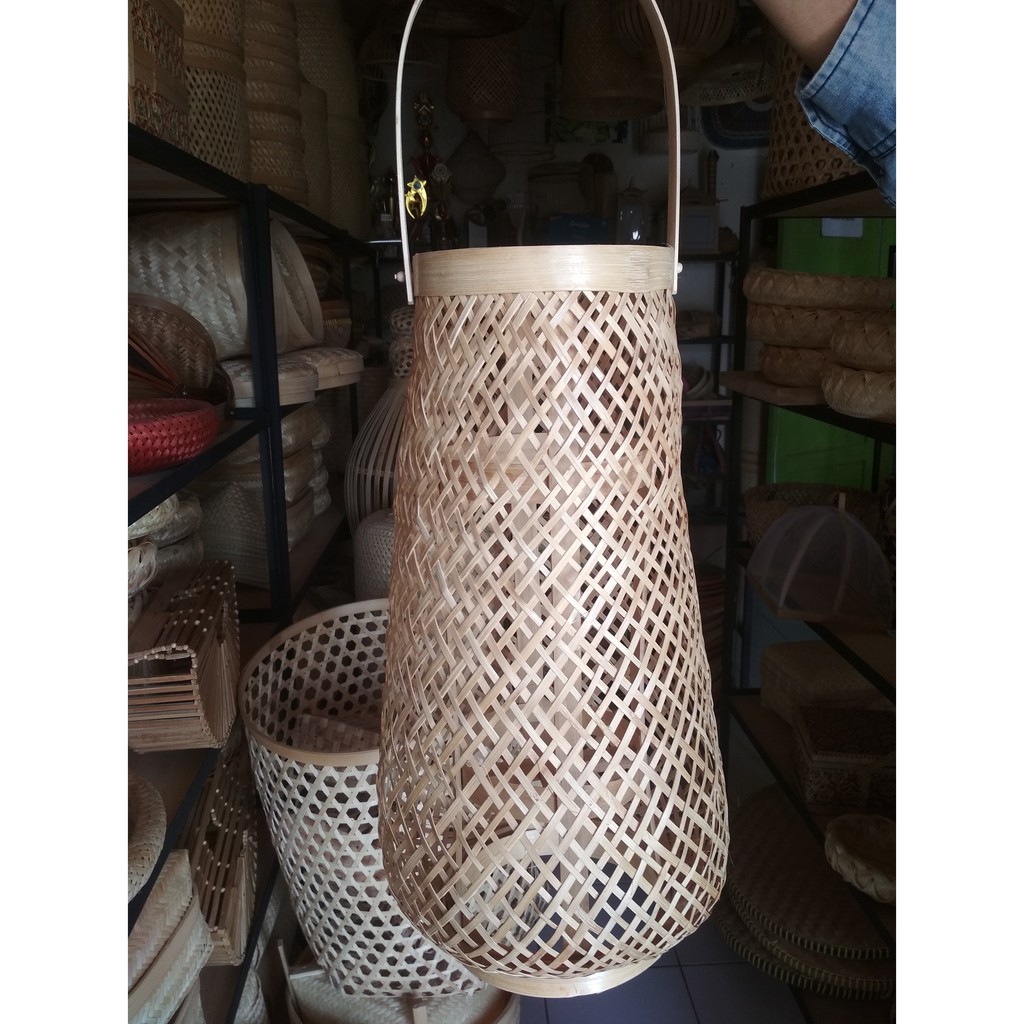 Kap Lampu Gantung Bambu Model Tangkai Ukuran Besar
